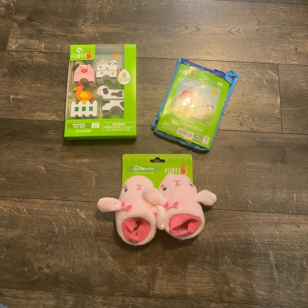 Wooden Toy, Jigsaw Puzzle &‎ Baby Booties NWT